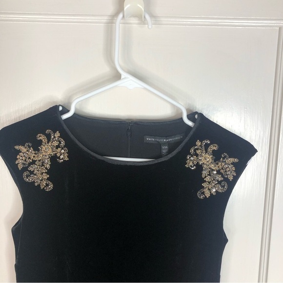 WHBM Black velvet sleeveless (cap sleeves) embellished cocktail dress Size XXS - Picture 5 of 16
